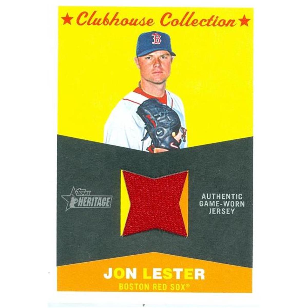Autograph Warehouse 343594 Jon Lester Player Worn Jersey Patch Baseball Card - Boston Red Sox 2009 Topps Heritage No. CC-JL