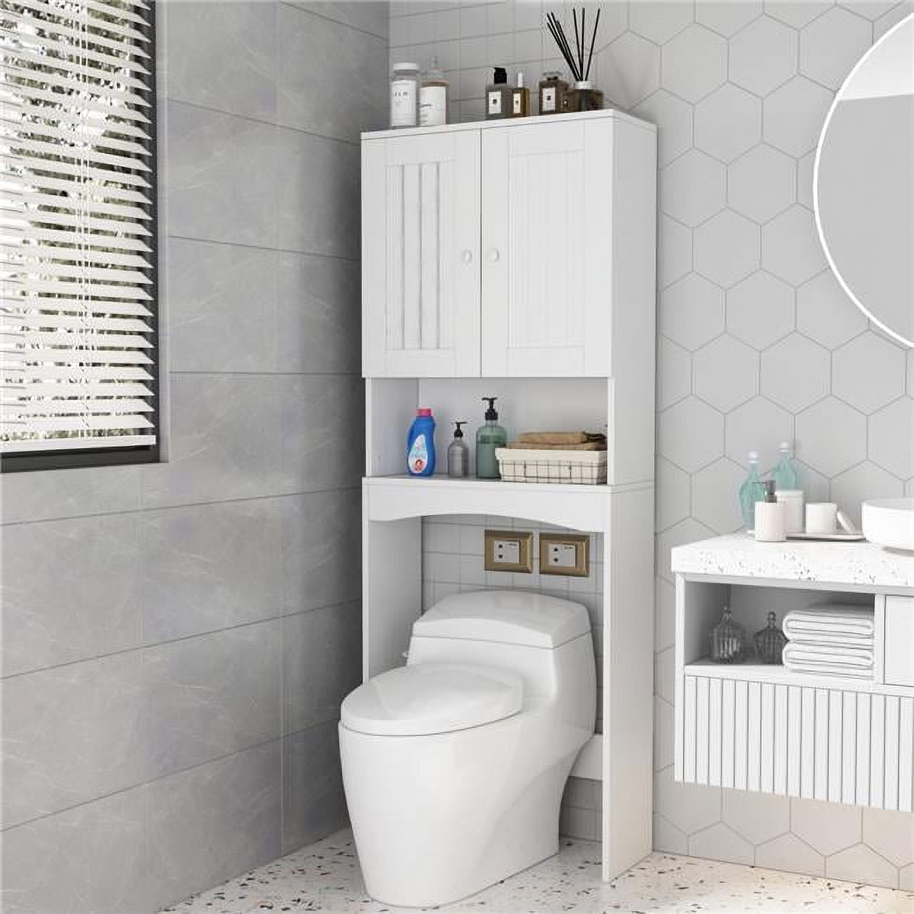 DIRECT WICKER UBS-W37040332 Home Bathroom Shelf Over-The-Toilet&#44; Bathroom SpaceSaver&#44; Bathroom Storage Cabinet Organizer