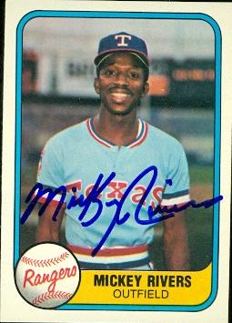 Autograph Warehouse 49139 Mickey Rivers Autographed Baseball Card Texas Rangers 1981 Fleer No .617