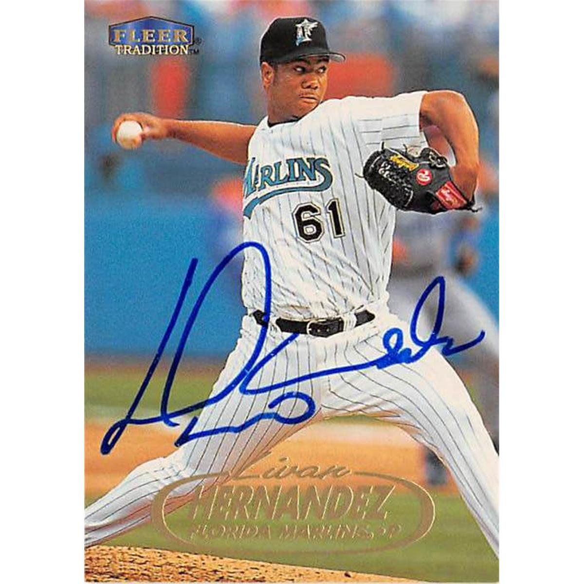 Autograph Warehouse 421343 Livan Hernandez Autographed Baseball Card Florida Marlins 1998 Fleer Tradition No.366