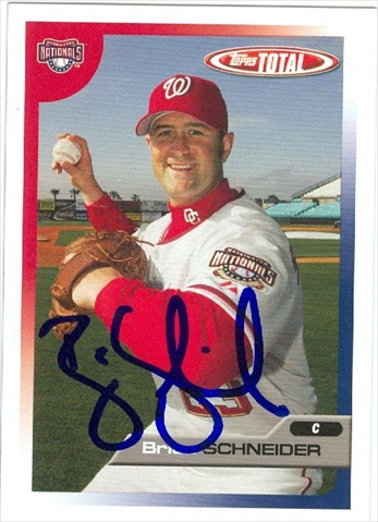 Autograph Warehouse 39777 Brian Schneider Autographed Baseball Card Washington Nationals 2005 Topps Total No. 17