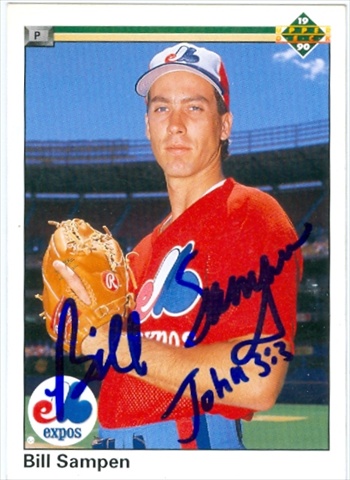 Autograph Warehouse 39930 Bill Sampen Autographed Baseball Card Montreal Expos 1990 Upper Deck No. 724