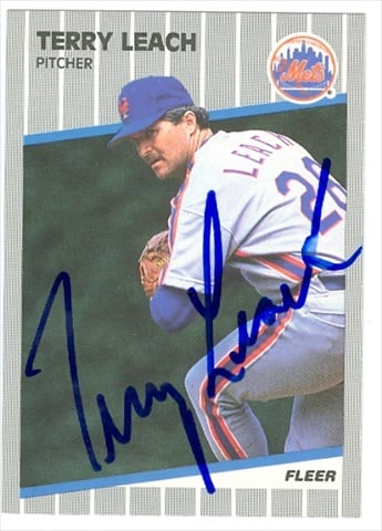 Autograph Warehouse 35660 Terry Leach Autographed Baseball Card New York Mets 1989 Fleer Baseball Card No. 40