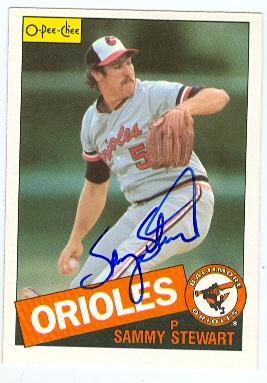 Autograph Warehouse Sammy Stewart autographed baseball card (Baltimore Orioles) 1985 O-Pee-Chee No.213