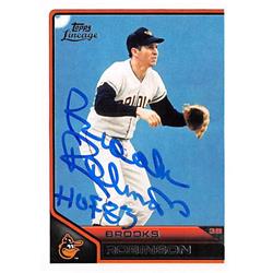 Autograph Warehouse 344591 Brooks Robinson Autographed Baseball Card - Baltimore Orioles 2011 Topps Lineage No. 74 Inscribed HOF 83