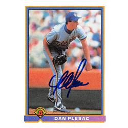 Autograph Warehouse 622608 Dan Plesac Autographed Baseball Card - Milwaukee Brewers - 1991 Bowman No.34