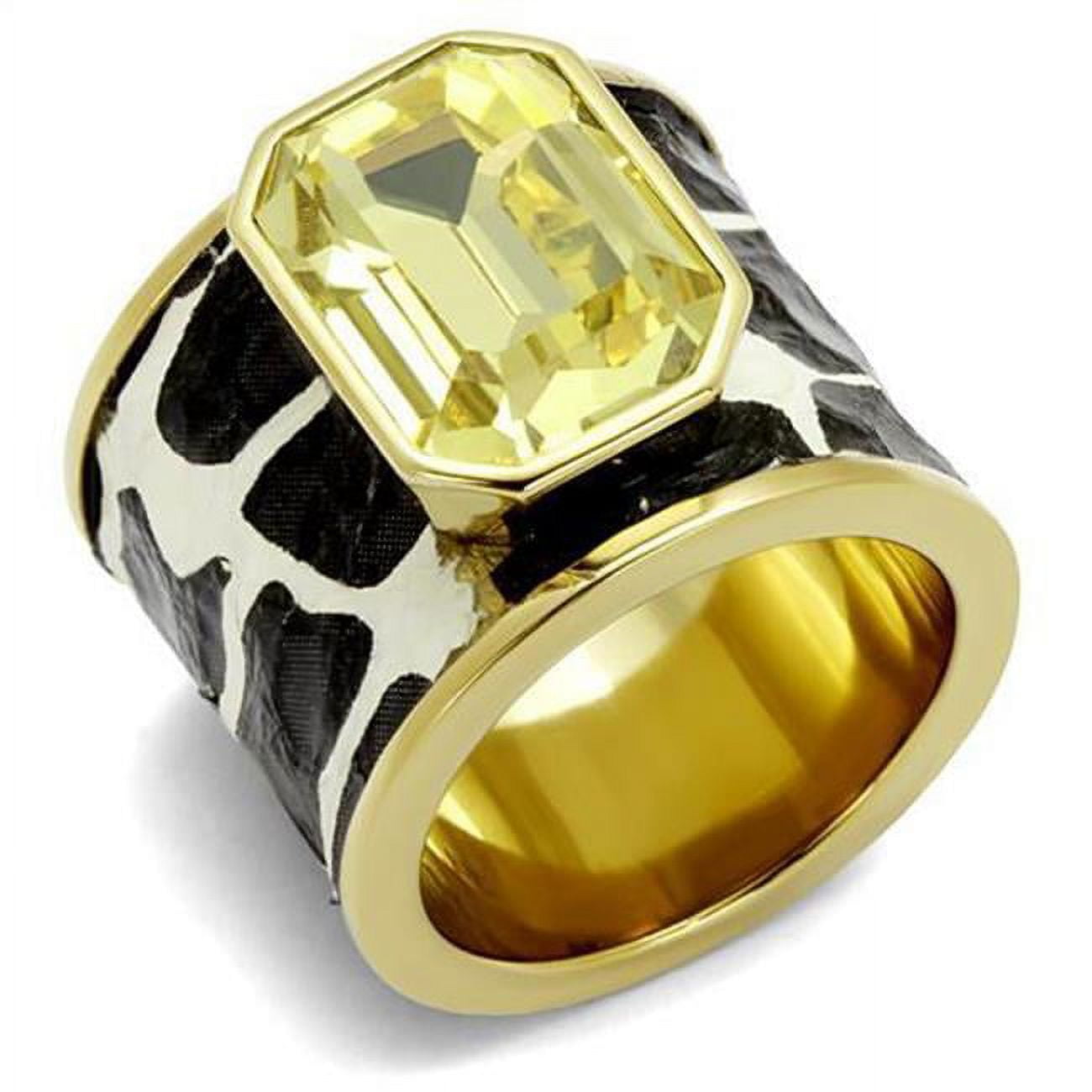 Alamode TK2701-9 Women IP Gold Stainless Steel Ring with Top Grade Crystal in Citrine Yellow - Size 9