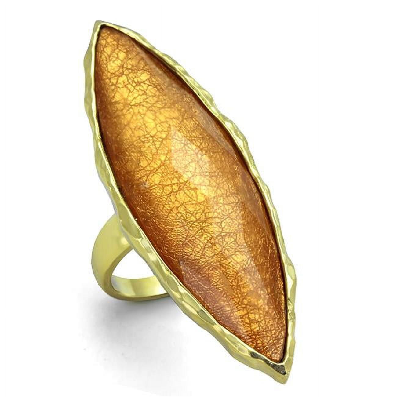 Precious Stone Women IP Gold Stainless Steel Ring with Synthetic in Orange - Size 7