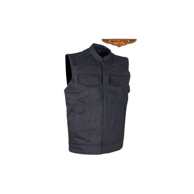NewGroove Mens Black Denim Motorcycle Club Vest with Black Liner - Size 44