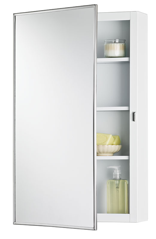 Jensen 260P26CH 16 x 26 in. 1 Door Topsider Surface Mounted Medicine Cabinet with Adjustable Polished Stainless Steel, Basic White