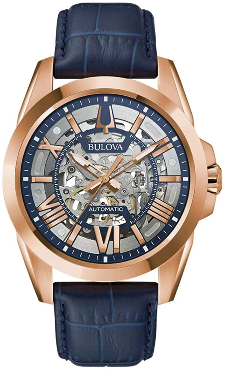 Bulova 97A161 Mens Sutton Automatic Skeleton Dial Watch&#44; Rose Gold