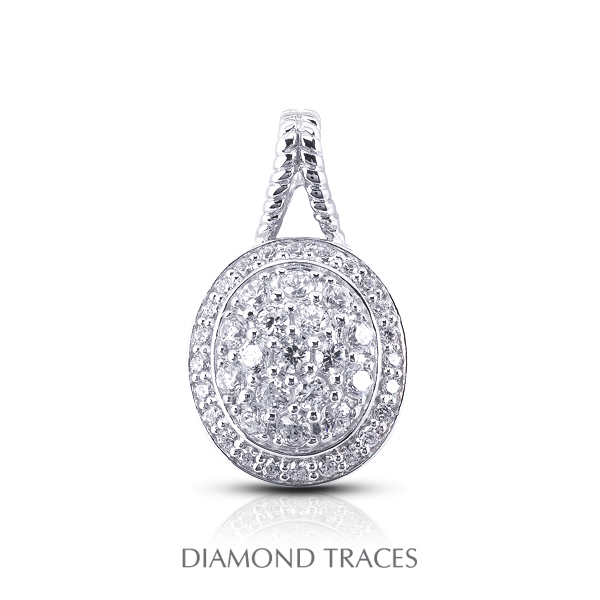 Diamond Traces 1.23 Carat Total Natural Diamonds 18K White Gold Pave Setting Oval Shape With Rope Edging Fashion Pendant