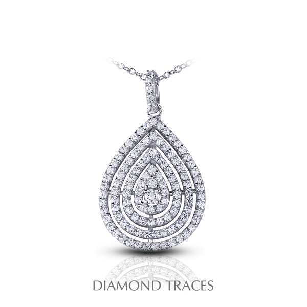 Diamond Traces 2.55 Carat Total Natural Diamonds 14K White Gold Prong Setting Teardrop Fashion Pendant