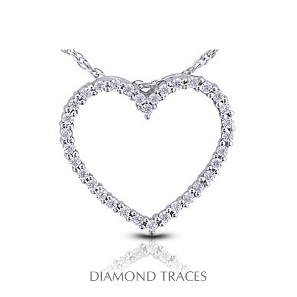 Diamond Traces UD-GOS310-7523 0.54 Carat Total Natural Diamonds 14K White Gold Prong Setting Heart Shape Fashion Pendant