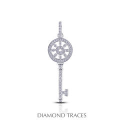 Diamond Traces UD-OS2920-7122 0.56 Carat Total Natural Diamonds 14K White Gold Pave Setting Key Fashion Pendant