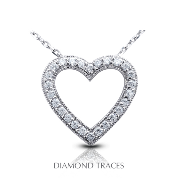Diamond Traces UD-GOS404-8958 0.68 Carat Total Natural Diamonds 14K White Gold Prong Setting Heart Shape with Milgrain Fashion Pendant