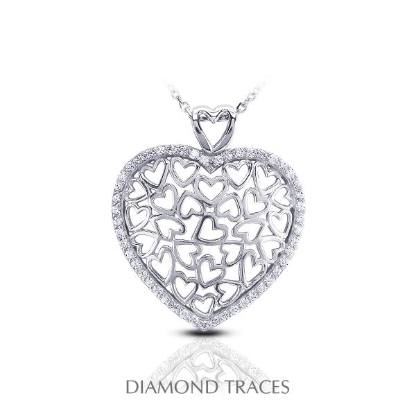 Diamond Traces UD-GOS485-0652 0.54 Carat Total Natural Diamonds 14K White Gold Pave Setting Heart Shape Fashion Pendant