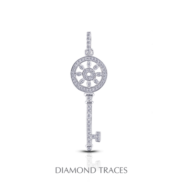 Diamond Traces UD-OS2920-9331 0.56 Carat Total Natural Diamonds 18K White Gold Pave Setting Key Fashion Pendant
