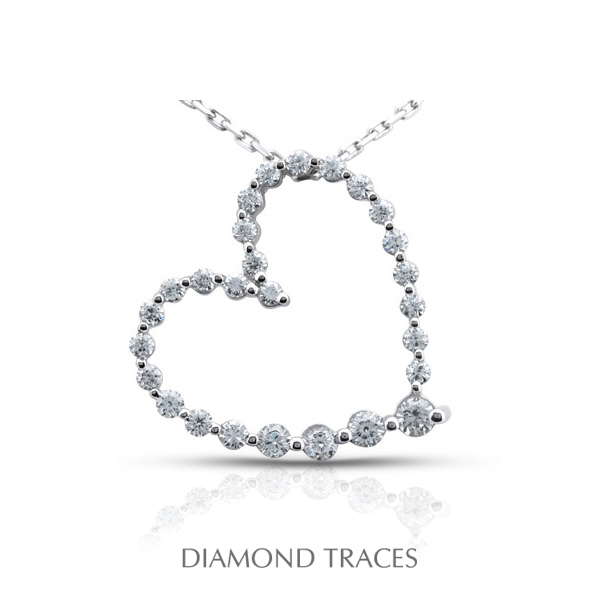 Diamond Traces UD-GOS388-5007 0.89 Carat Total Natural Diamonds 18K White Gold Prong Setting Heart Shape Fashion Pendant