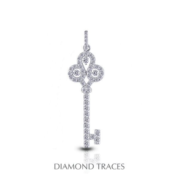 Diamond Traces UD-OS2915-5941 0.84 Carat Total Natural Diamonds 14K White Gold Prong Setting Key Fashion Pendant