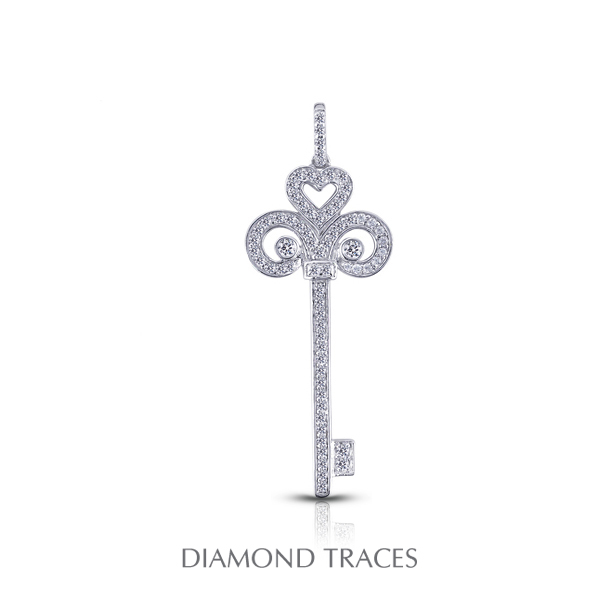 Diamond Traces UD-OS2898-9685 0.66 Carat Total Natural Diamonds 18K White Gold Pave Setting Key Fashion Pendant