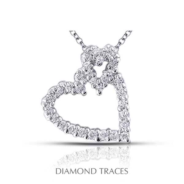 Diamond Traces UD-GOS346-8632 0.98 Carat Total Natural Diamonds 18K White Gold Prong Setting Heart Shape Fashion Pendant