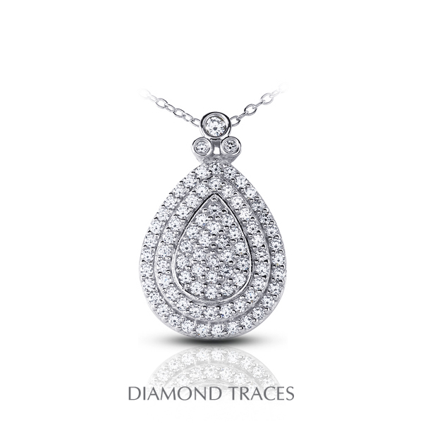 Diamond Traces UD-OS3007-3698 2.01 Carat Total Natural Diamonds 14K White Gold Pave & Bezel Setting Teardrop Fashion Pendant