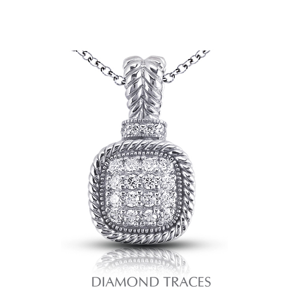 Diamond Traces UD-OS2752-5359 1.10 Carat Total Natural Diamonds 18K White Gold Pave Setting Rope Edging with Milgrain Fashion Pendant