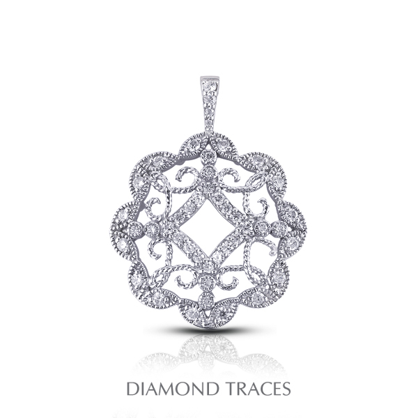 Diamond Traces 0.62 Carat Total Natural Diamonds 18K White Gold Pave & Bezel Setting Circle With Milgrain Fashion Pendant