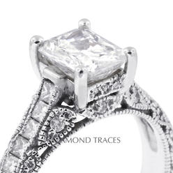 Diamond Traces D-L2757-1-ENR6841-1578 2.16 Carat Total Natural Diamonds 14K White Gold 4-Prong Setting Engagement Ring with Milgrains Engagemen