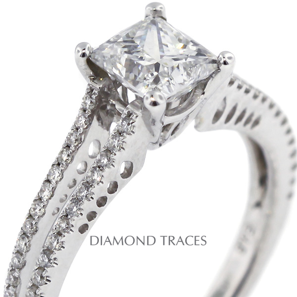 Diamond Traces D-P1206-8-KR6420-2897 1.39 Carat Total Natural Diamonds 18K White Gold 4-Prong Setting Split Twist Shank Engagement Ring