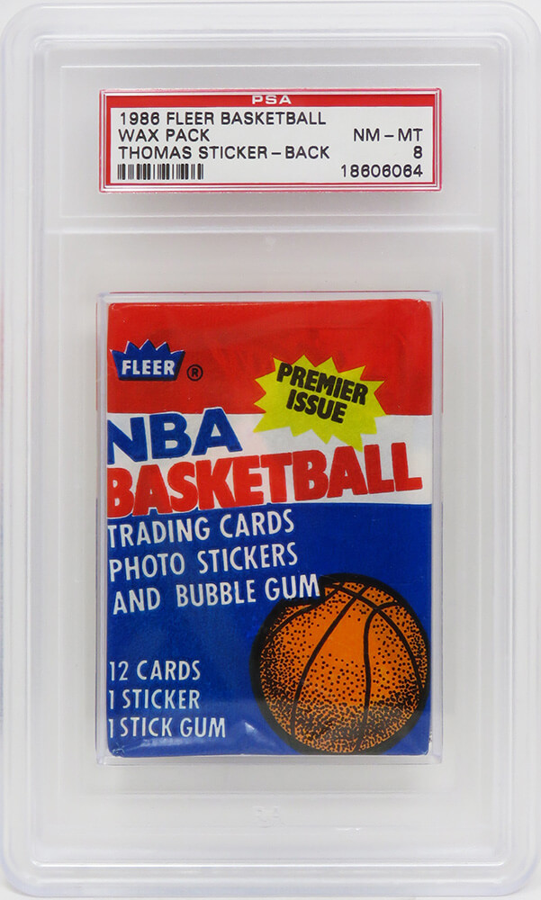 Schwartz Sports Memorabilia PS286FTS8 1986 Fleer Basketball Wax Pack - Encapsulated & Graded PSA 8 - Isiah Thomas RC Sticker On Back - Michael Jordan RC