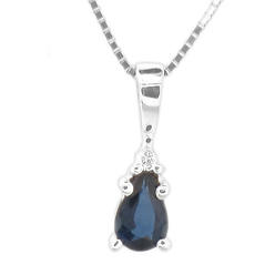 Luis Creations PRL1306SD 0.23 Ct. Diamond And Pear Shaped Sapphire Pendant In 14K Gold