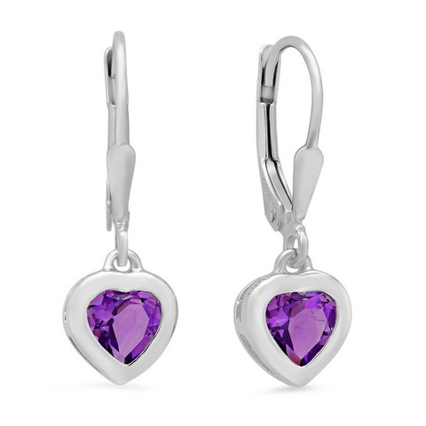 The Gem Collection Heart Amethyst Dangle Earrings,Sterling Silver - 1.50 ct