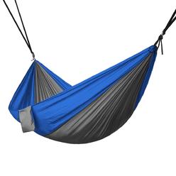 Next2Nature Portable 2 Person Hammock Rope Hanging Swing Fabric Camping Bed - Grey & Blue