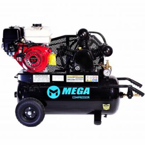Mega Power MP-9022HG 22 gal Wheeled 9 HP 14.5 CFM at 175-180 PSI Horizontal Two Stage Taiwan Pump Air Compressor with Recoil Star Honda Eng