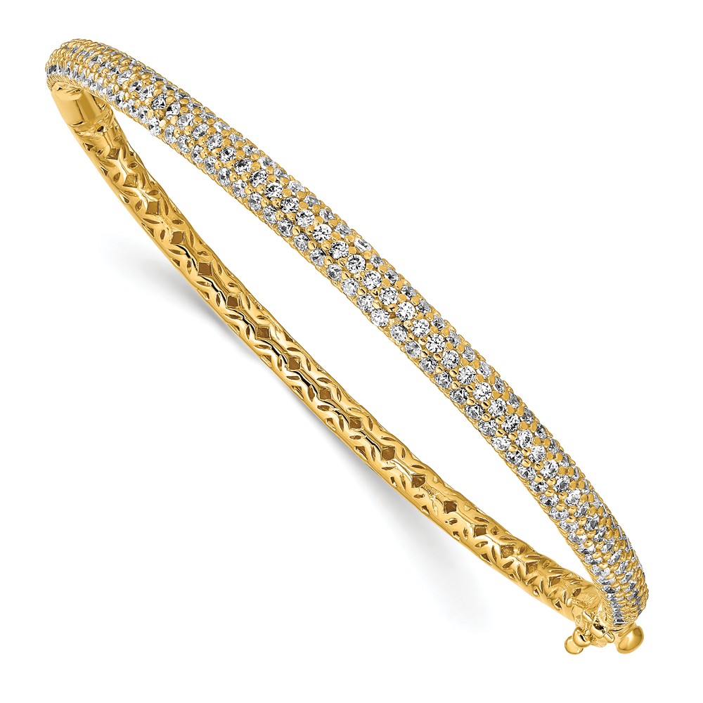 Sterling Shimmer QB664Y Sterling Silver Pave Gold-Tone 175 Stone CZ Hinged Bangle, Polished