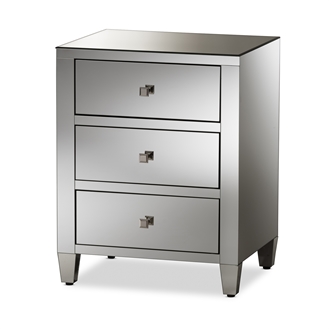 Baxton Studio RXF-645 Rosalind Hollywood Regency Glamour Style Mirrored 3-Drawer Nightstand