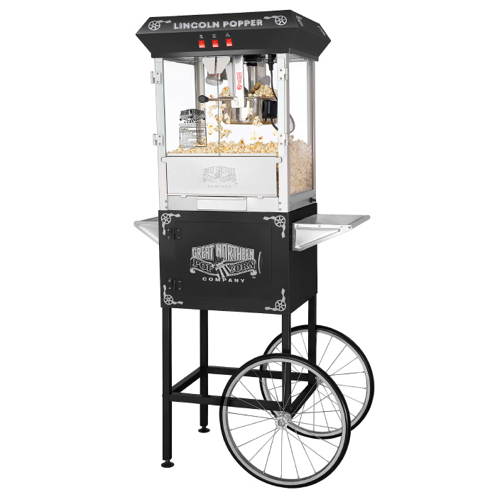 Great Northern Popcorn Company 83-DT5602 6005 Black Antique Style Lincoln Popcorn Popper Machine with Cart - 8 oz