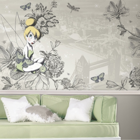 RoomMates JL1383M Vintage Tinker Bell X - Large Chair Rail Prepasted Mural &amp; Ultra Strippable- 6 x 10.5 ft.