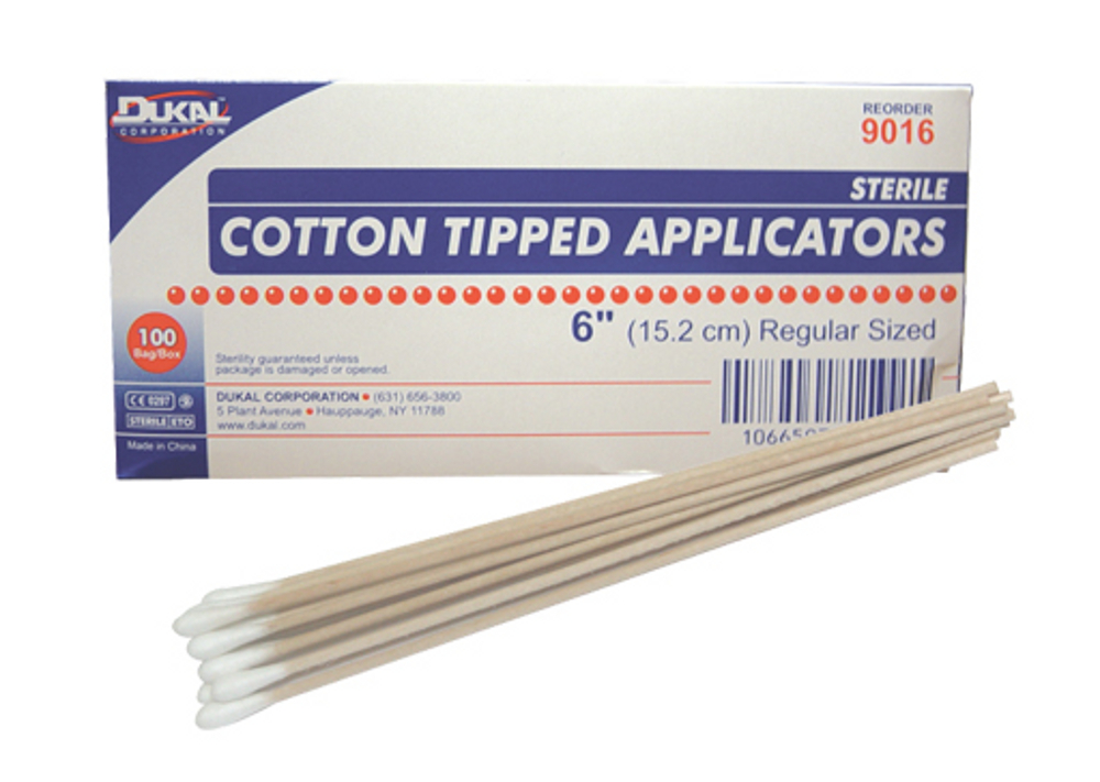 Dukal 014MED-6 Cotton Tipped Applicators, Box of 100
