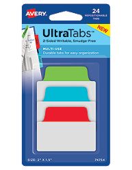 Avery Dennison Avery-Dennison 74757 Ultra Tabs Repositionable Tabs- Blue- Green & Red - 2 x 1.5 in.