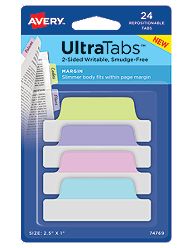 Avery Dennison Avery-Dennison 74769 Ultra Tabs Repositionable Tabs- Blue- Pink- Purple & Green - 2.5 x 1 in.