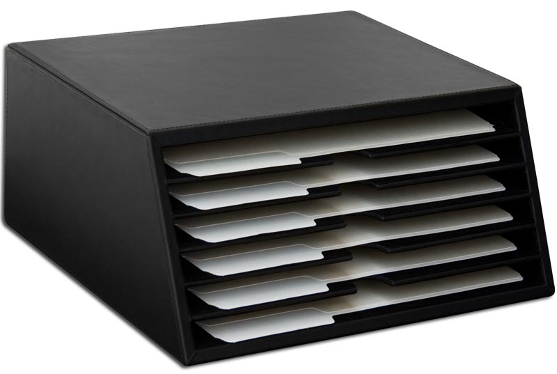 Dacasso A1097 Black Leather 6-Tray File Sorter