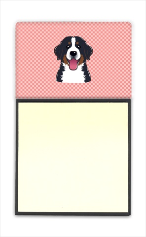 Caroline's Treasures BB1237SN Checkerboard Pink Bernese Mountain Dog Refiillable Sticky Note Holder Or Postit Note Dispenser- 3 x 3 In.