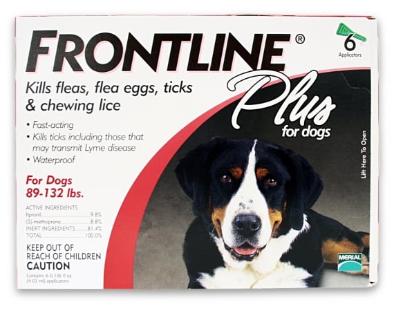 Merial 004FLTSP6-89-132 Frontline Plus Flea &amp; Tick for Dogs 89-132 lbs  6 Month