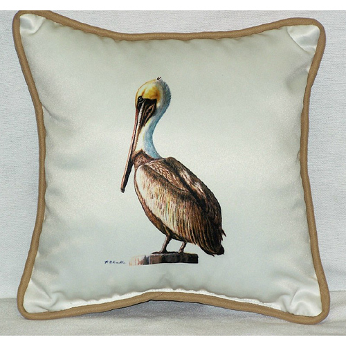 Betsy Drake SN035B Pelican Small Outdoor-Indoor Pillow 12&quot;x12&quot; Tan