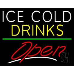 The Sign Store Sign Store N105-3375-clear 31 x 1 x 24 in. Ice Cold Drinks Open Neon Sign - Red- Yellow And Blue