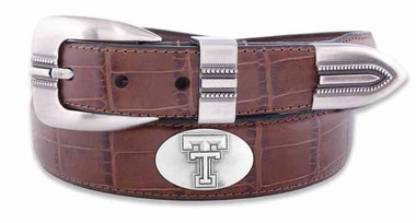 ZeppelinProducts TXT-BOLPTCRC-TAN-44 Texas Tech Concho Croc Tan Leather Belt- 44 Waist
