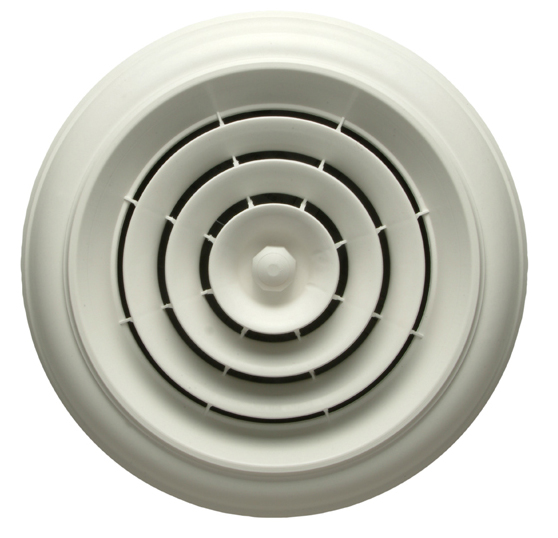 Havaco Quick Connect HT-CCGRB-R1 White Round Capital Crown Ceiling Diffuser with 8-7-6 in. Reducing Boot